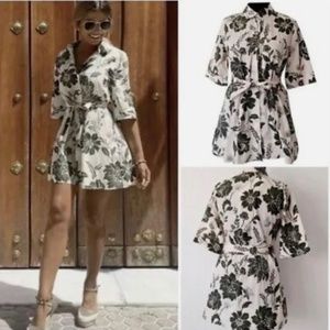 Zara Floral Print Lory Mini Dress: Cream and Green